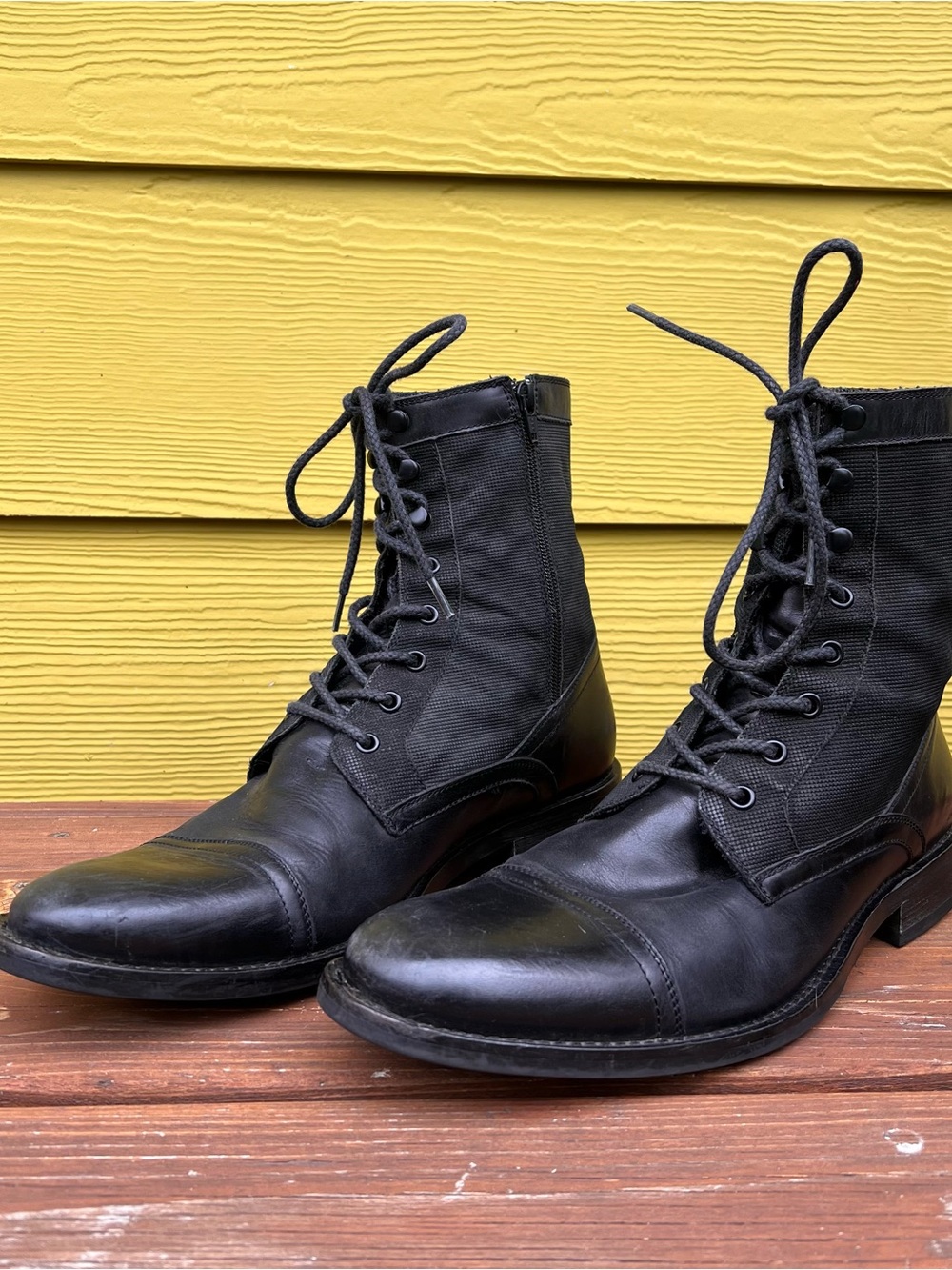 Kenneth Cole Black Leather and Canvas Combat Boots Men’s 12
